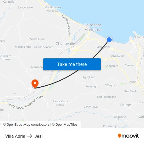 Villa Adria to Jesi map