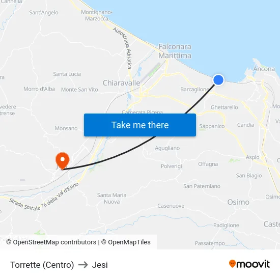 Torrette (Centro) to Jesi map