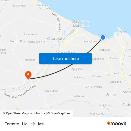 Torrette - Lidl to Jesi map