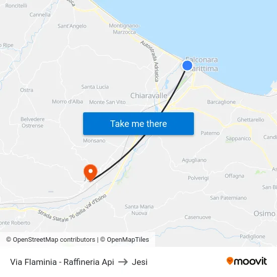 Via Flaminia - Raffineria Api to Jesi map