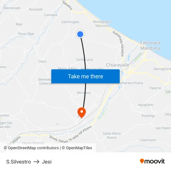 S.Silvestro to Jesi map