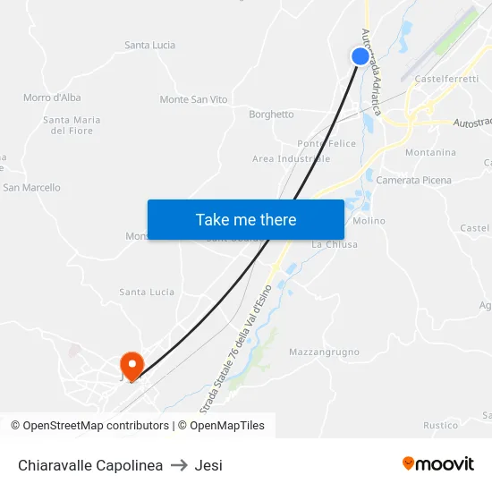 Chiaravalle Capolinea to Jesi map