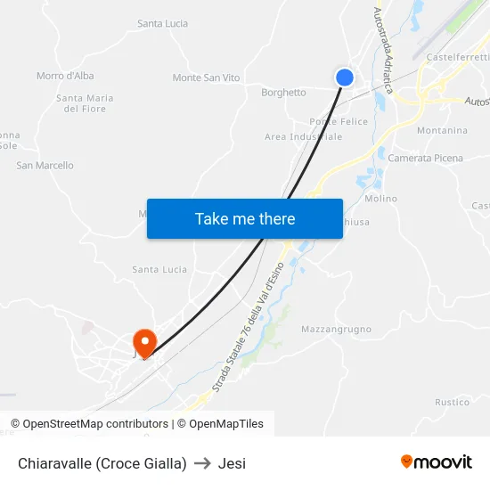 Chiaravalle (Croce Gialla) to Jesi map