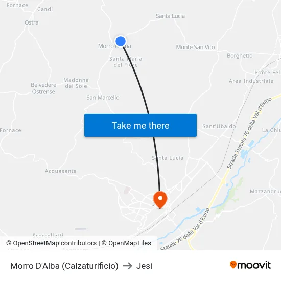 Morro D'Alba (Shoe Factory) to Jesi map