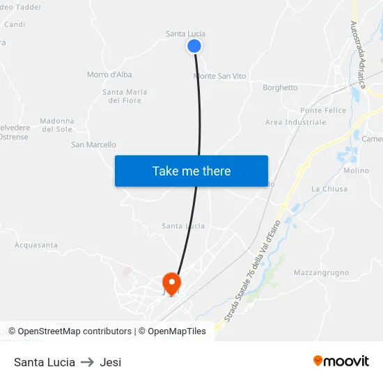 Santa Lucia to Jesi map