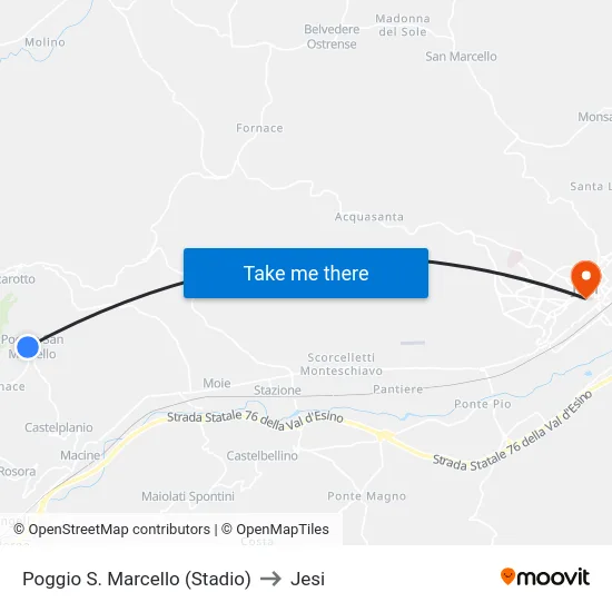 Poggio S. Marcello (Stadio) to Jesi map