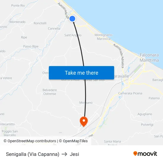 Senigalla (Via Capanna) to Jesi map