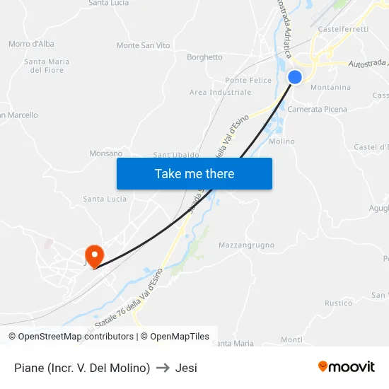 Piane (V. Del Molino Junction) to Jesi map