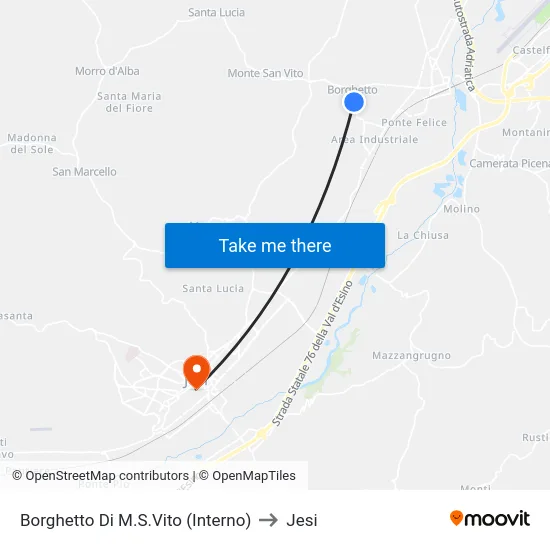 Borghetto Di M.S.Vito (Interno) to Jesi map