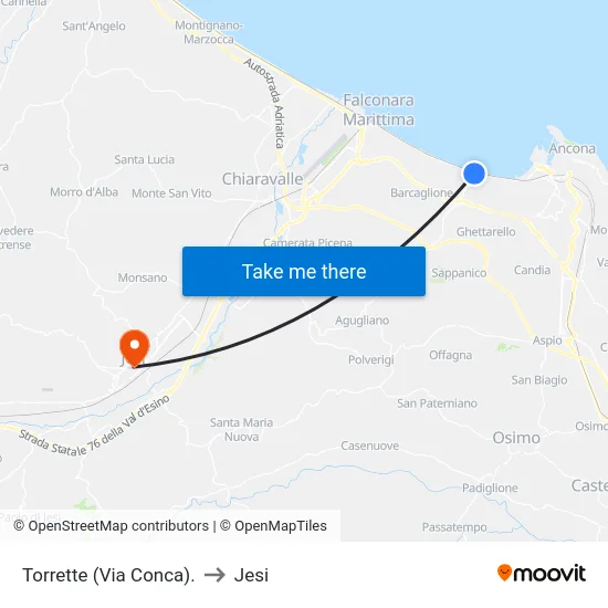 Torrette (Via Conca). to Jesi map