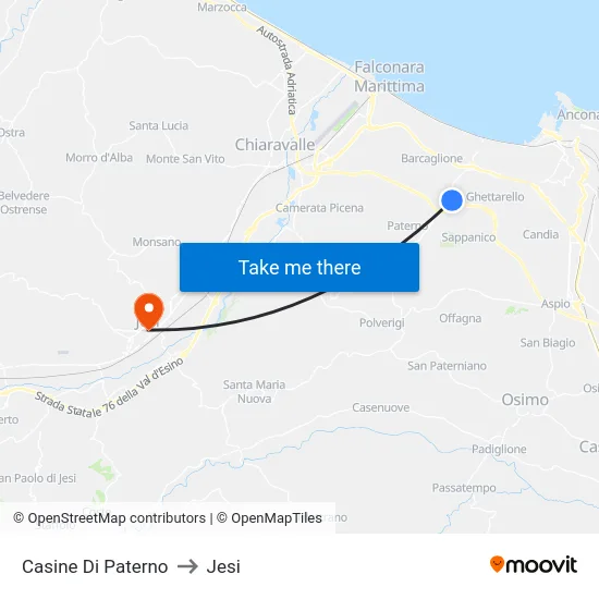 Casine Di Paterno to Jesi map