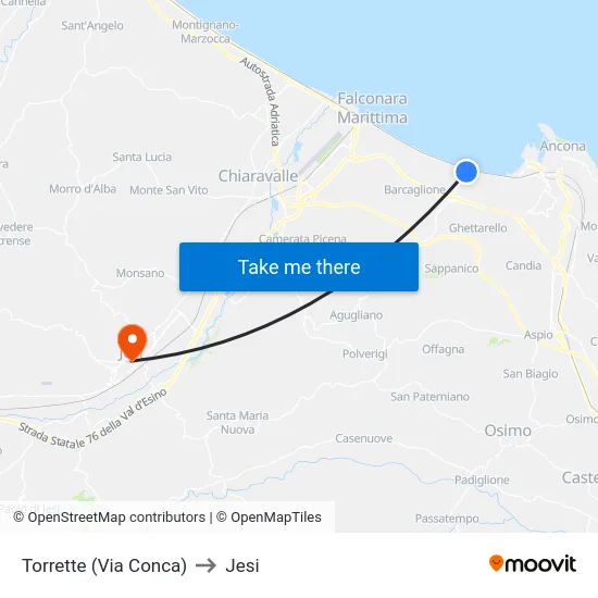 Torrette (Via Conca) to Jesi map