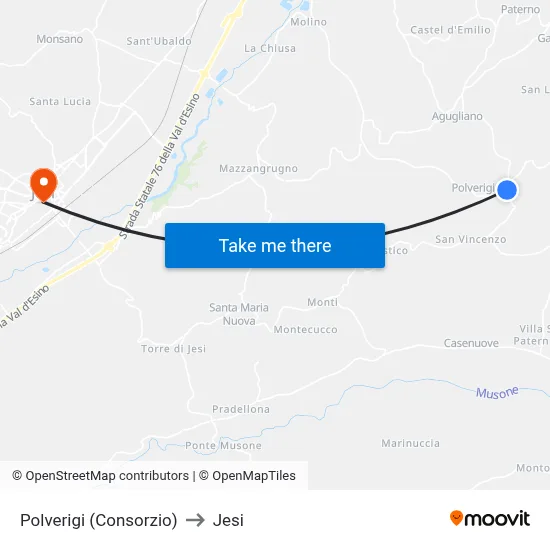 Polverigi (Consortium) to Jesi map