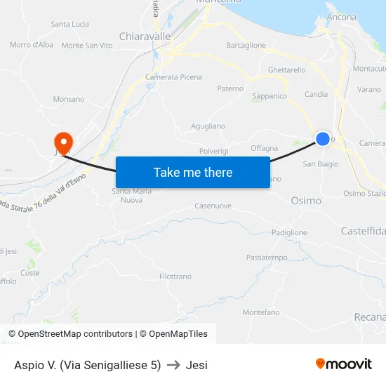 Aspio V. (Senigalliese Street 5) to Jesi map