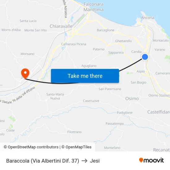 Baraccola (Albertini Street Building 37) to Jesi map
