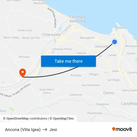 Ancona (Villa Igea) to Jesi map