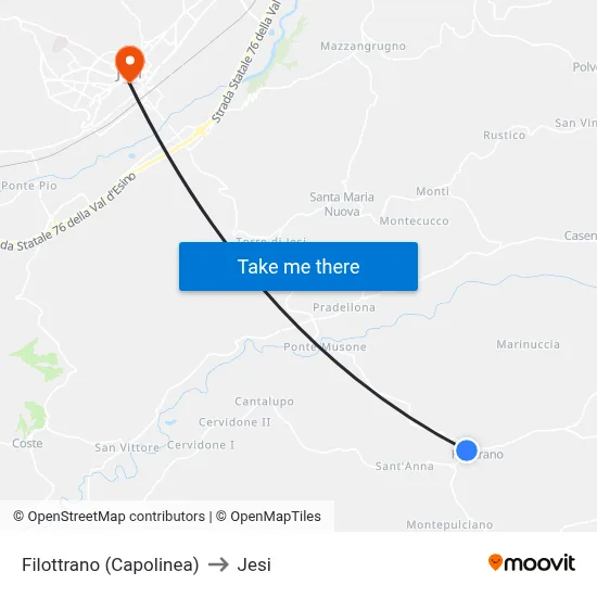 Filottrano (Terminal) to Jesi map