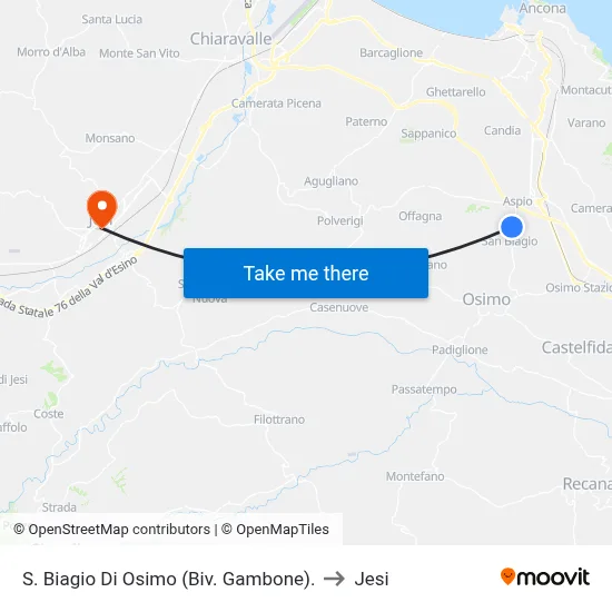 San Biagio Di Osimo (Gambone Junction) to Jesi map