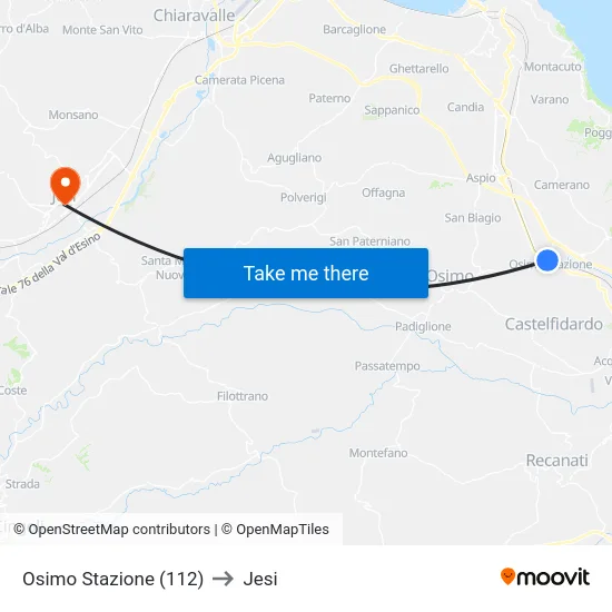 Osimo Stazione (112) to Jesi map