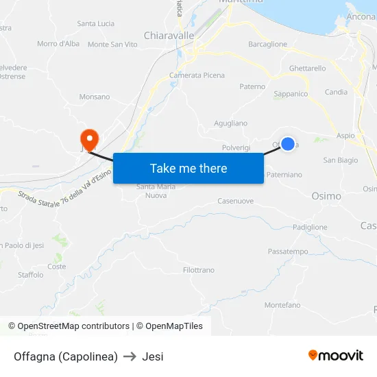 Offagna (Capolinea) to Jesi map