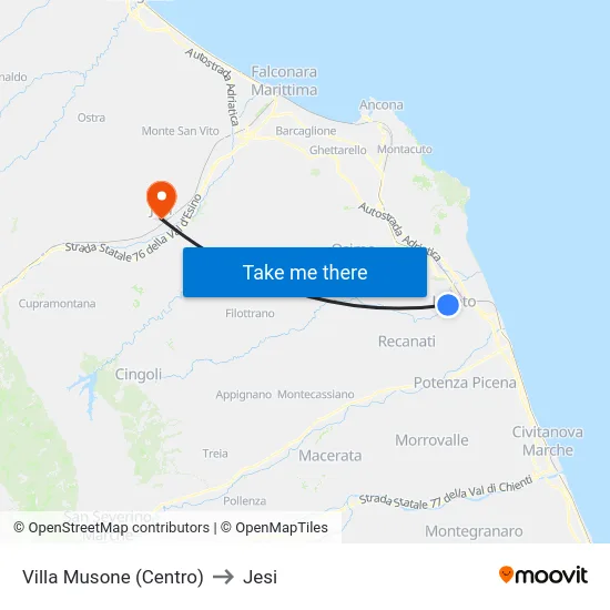 Villa Musone (Centro) to Jesi map