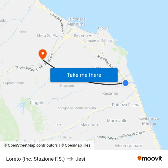 Loreto (Inc. Stazione F.S.) to Jesi map