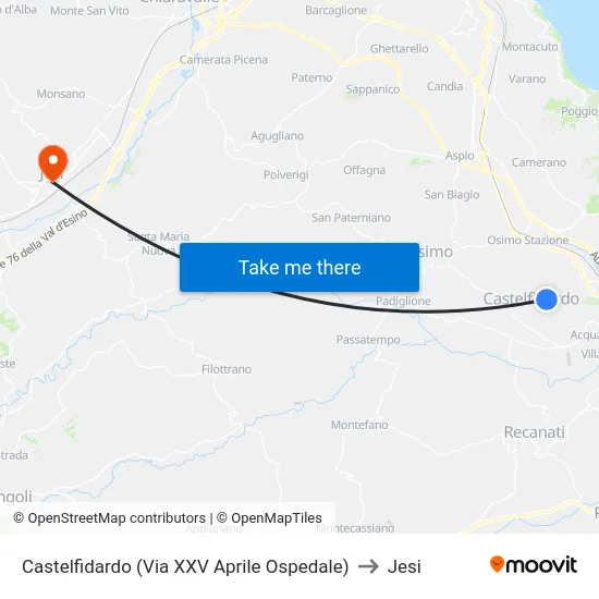 Castelfidardo (Via XXV Aprile Ospedale) to Jesi map