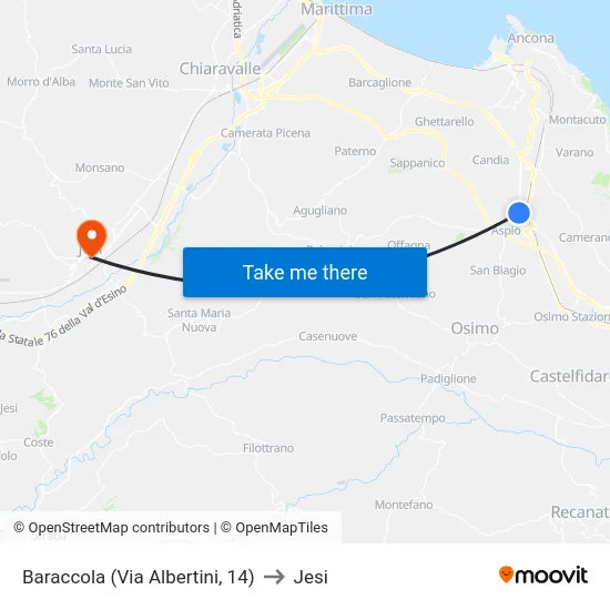 Baraccola (Via Albertini, 14) to Jesi map
