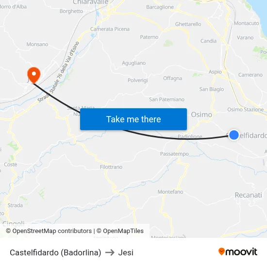 Castelfidardo (Badorlina) to Jesi map