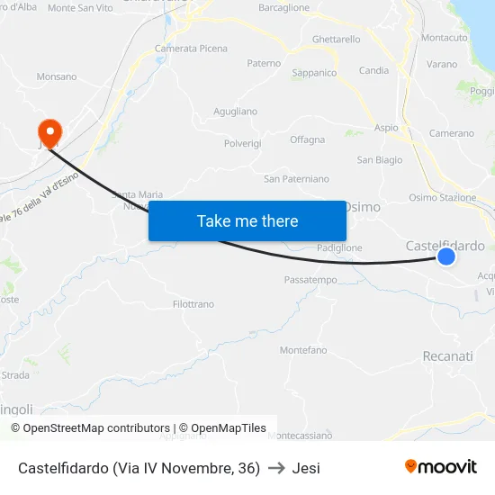 Castelfidardo (Via IV Novembre, 36) to Jesi map