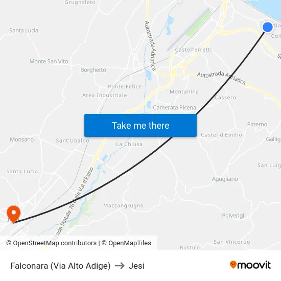 Falconara  (Via Alto Adige) to Jesi map