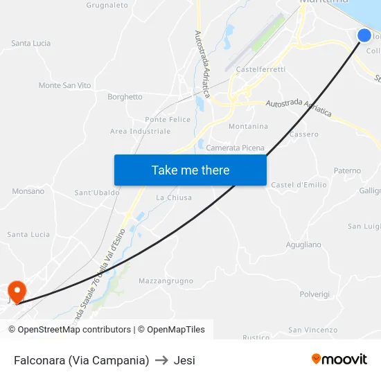 Falconara (Via Campania) to Jesi map