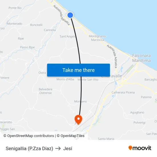 Senigallia (Diaz Square) to Jesi map