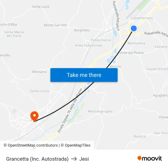Grancetta (Inc. Autostrada) to Jesi map
