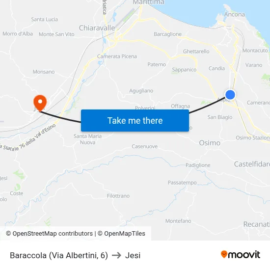 Baraccola (Via Albertini, 6) to Jesi map