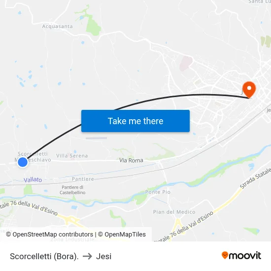 Scorcelletti (Bora) to Jesi map