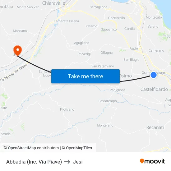 Abbadia (Piave St Junction) to Jesi map