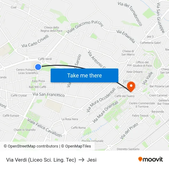 Via Verdi (Scientific Linguistic Tech School) to Jesi map