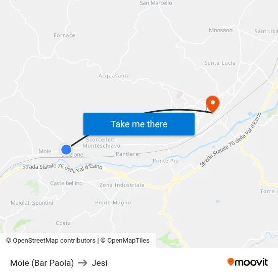 Moie (Paola's Bar) to Jesi map