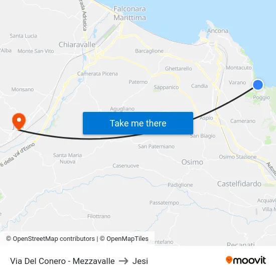 Via Del Conero - Mezzavalle to Jesi map