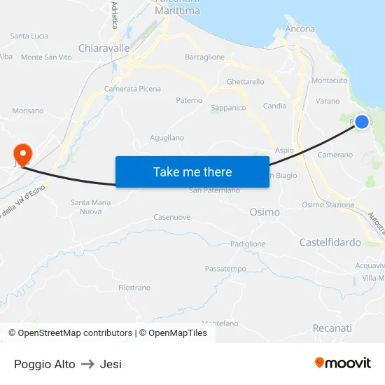 Poggio Alto to Jesi map