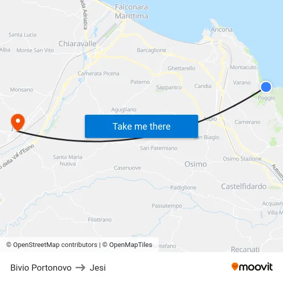 Bivio Portonovo to Jesi map