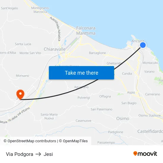 Via Podgora to Jesi map