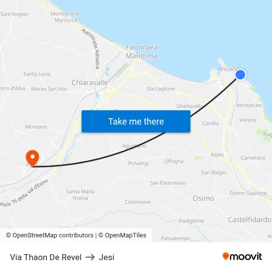 Via Thaon De Revel to Jesi map