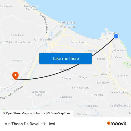 Via Thaon De Revel to Jesi map