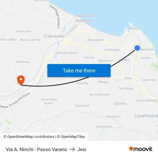 A. Ninchi Street - Passo Varano to Jesi map