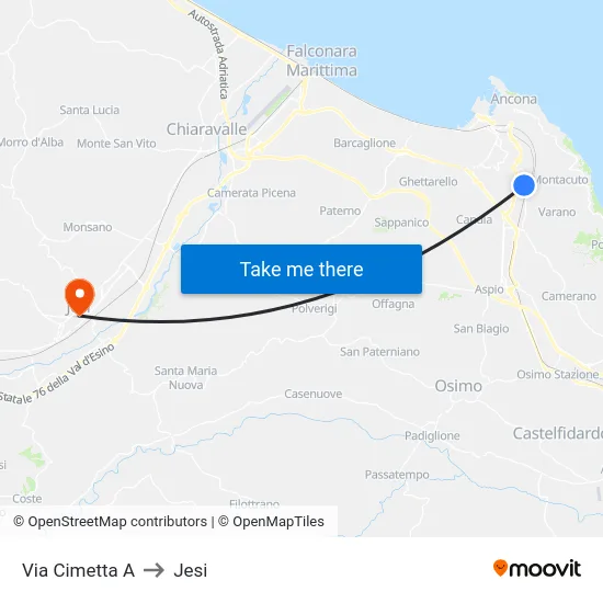 Via Cimetta A to Jesi map