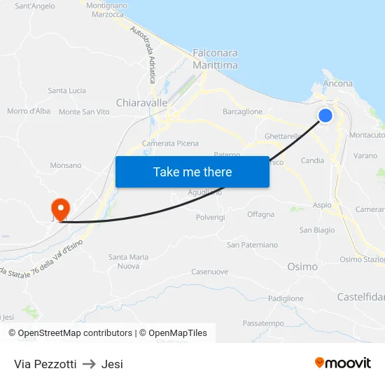 Via Pezzotti to Jesi map