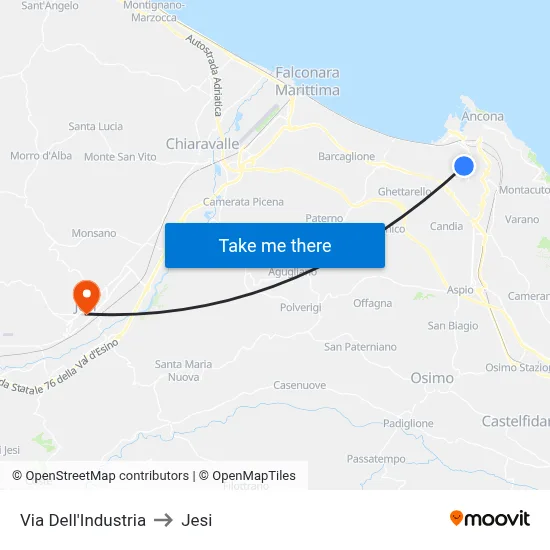 Dell'Industria Street to Jesi map