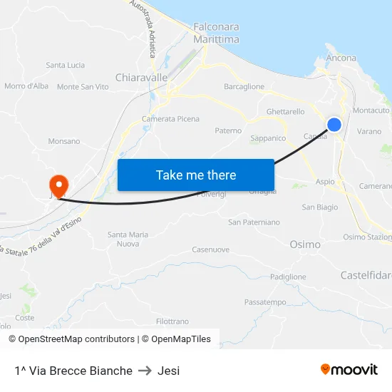 1^ Via Brecce Bianche to Jesi map